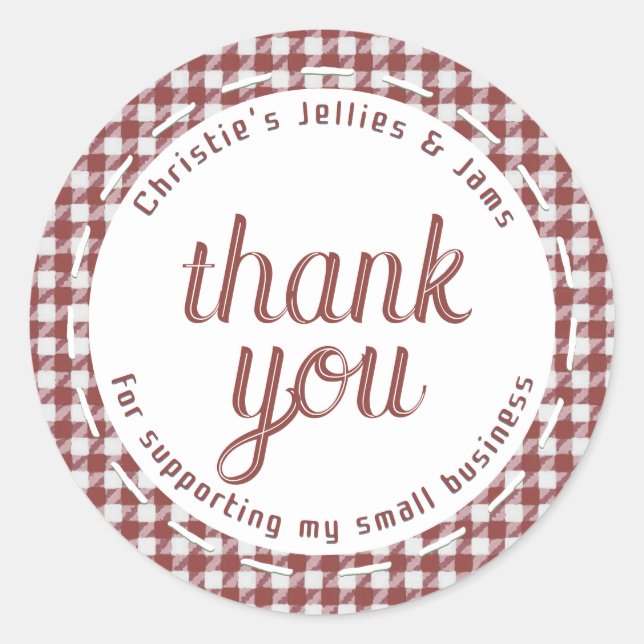 Thank you for supporting my small business gingham classic round sticker (Front)