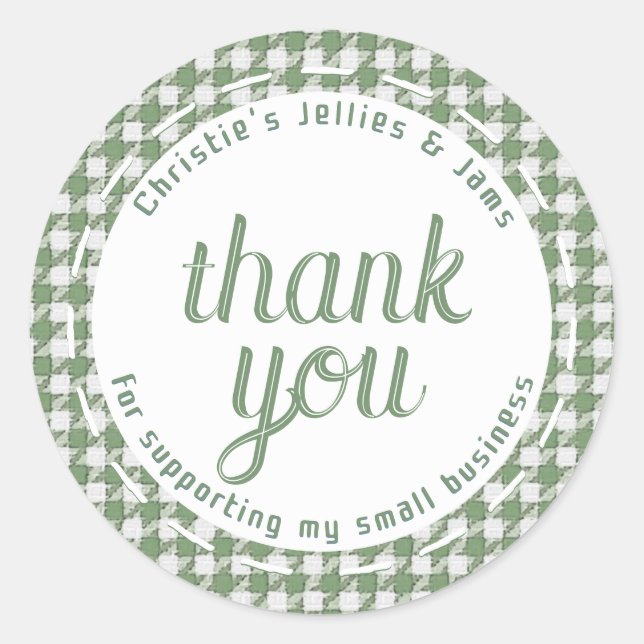 Thank you for supporting my small business gingham classic round sticker (Front)