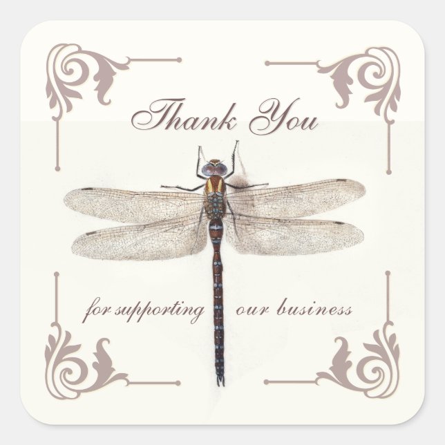 Thank You for Supporting Our Business Dragonfly  Square Sticker (Front)