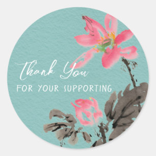 Thank You For Supporting Watercolor Lotus Floral Classic Round Sticker