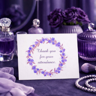 Thank you for your attendance purple floral postcard