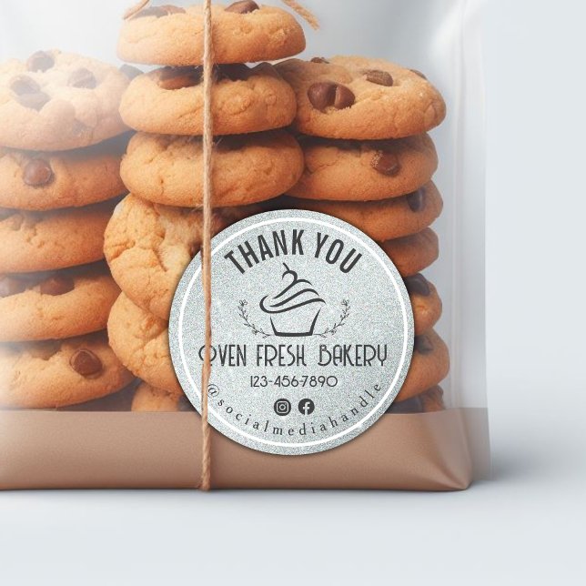 Thank You For Your Business Cupcake Bakery Silver Classic Round Sticker (Creator Uploaded)