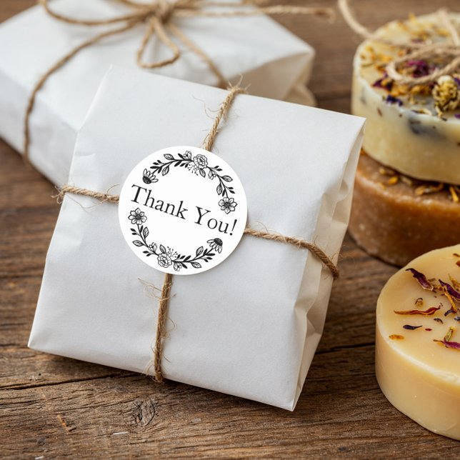 Thank You For Your Business Floral Wreath Classic Round Sticker (Thank You For Your Business Floral Wreath Classic Round Sticker)