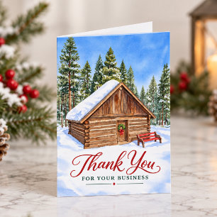 Thank You for your Business Snowy Cabin Christmas Holiday Card