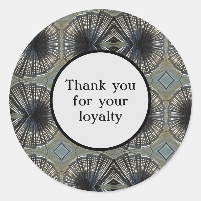 Thank You for Your Loyalty Black Grey Geometric Classic Round Sticker (Front)