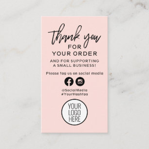 Thank You For Your Order Black and Peach Pink Business Card