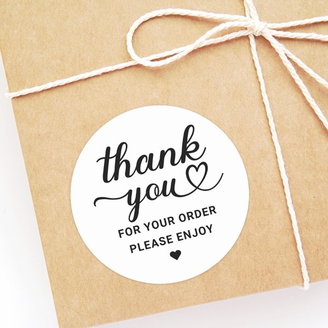 Thank You For Your Order Black Heart Script Classic Round Sticker (Creator Uploaded)