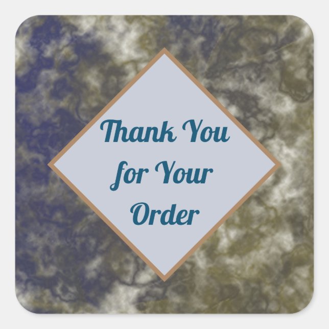 Thank You for Your Order Blue Gold Marble Customer Square Sticker (Front)