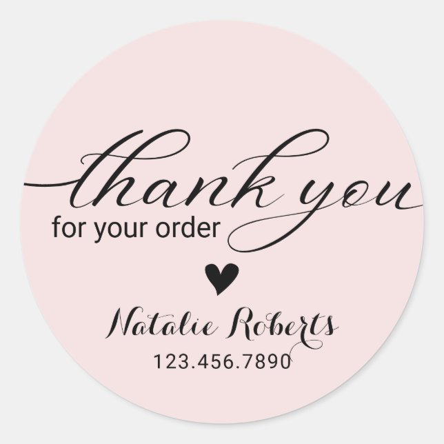 Thank You for Your Order Blush Pink Business Classic Round Sticker (Front)