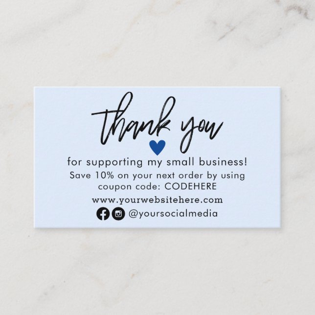 Thank You For Your Order Coupon Code Business Card (Front)