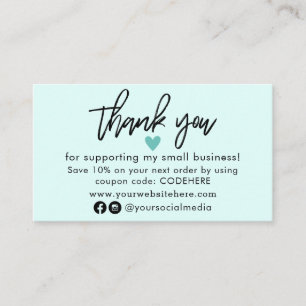Thank You For Your Order Coupon Code Business Card