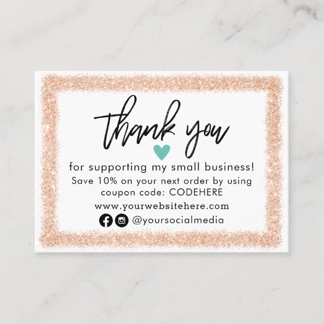 Thank You For Your Order Coupon Code Business Card (Front)