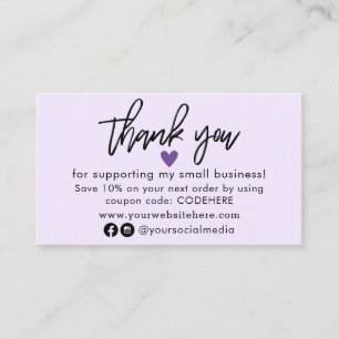 Thank You For Your Order Coupon Code Business Card