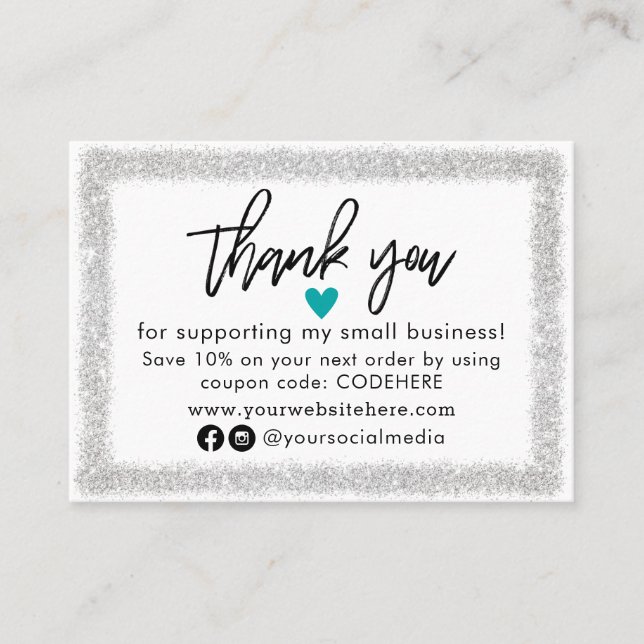 Thank You For Your Order Coupon Code Business Card (Front)