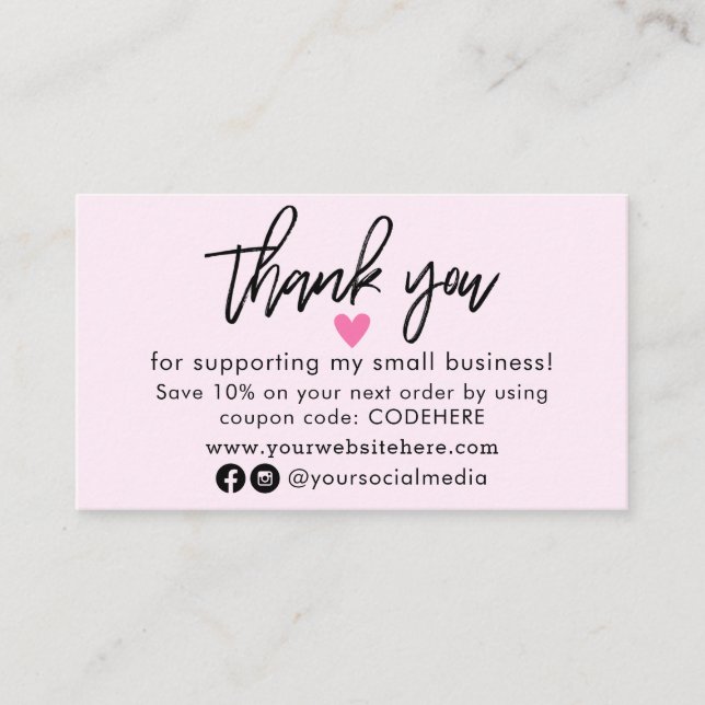 Thank You For Your Order Coupon Code Business Card (Front)