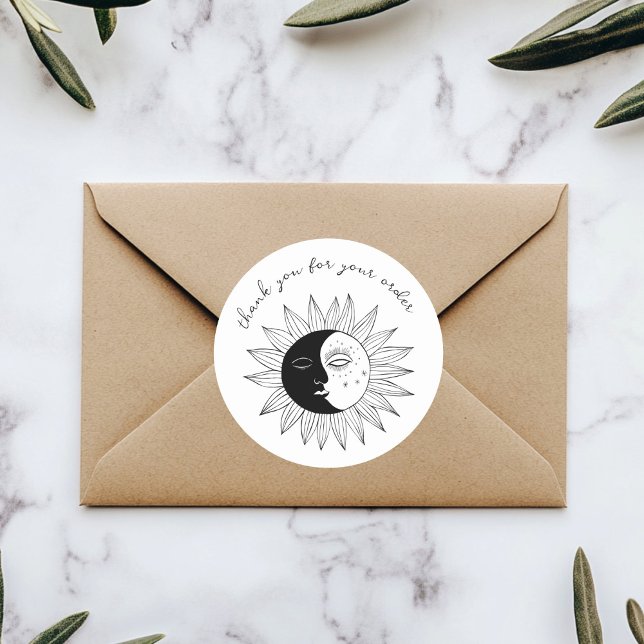 "Thank you for your order" Cute Custom Sun & Moon  Classic Round Sticker ("Thank you for your order" Cute Custom Sun & Moon Classic Round Sticker
)