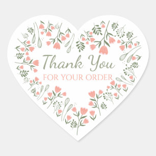 Thank You for Your Order Floral Heart Stickers