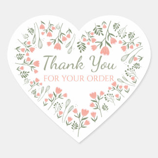 Thank You for Your Order Floral Heart Stickers