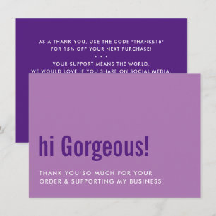 THANK YOU FOR YOUR ORDER fun insert purple Card