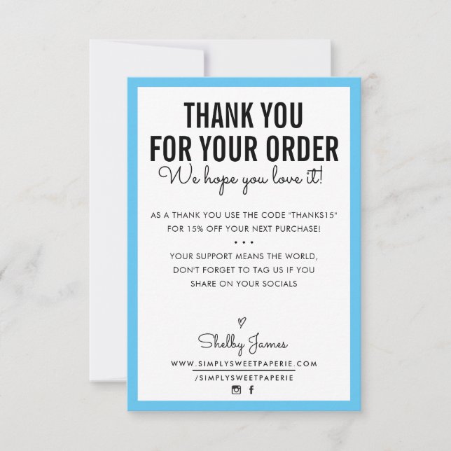 THANK YOU FOR YOUR ORDER glam insert modern aqua Card (Front)
