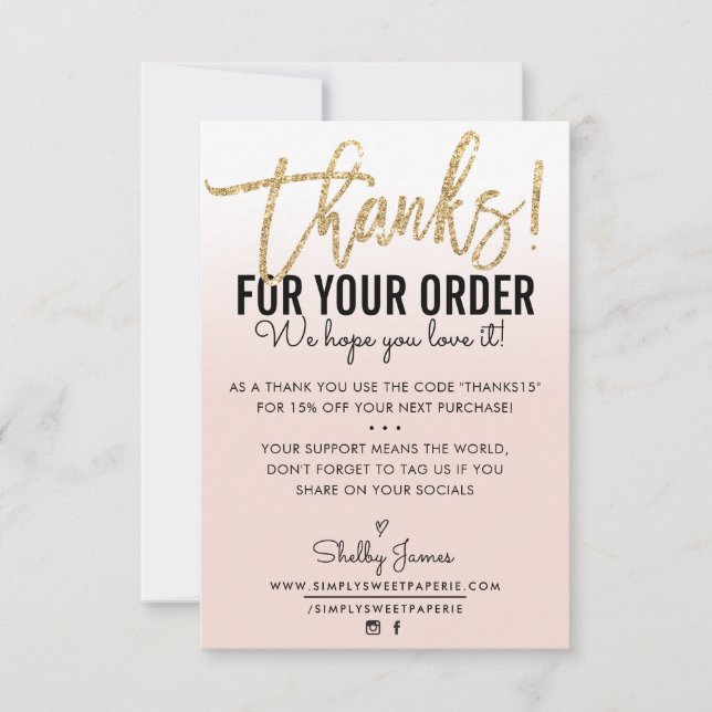 THANK YOU FOR YOUR ORDER insert gold ombre blush (Front)