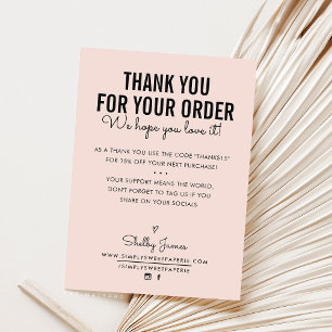 THANK YOU FOR YOUR ORDER insert modern blush pink Card
