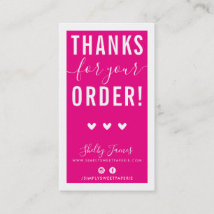 THANK YOU FOR YOUR ORDER insert modern hot pink