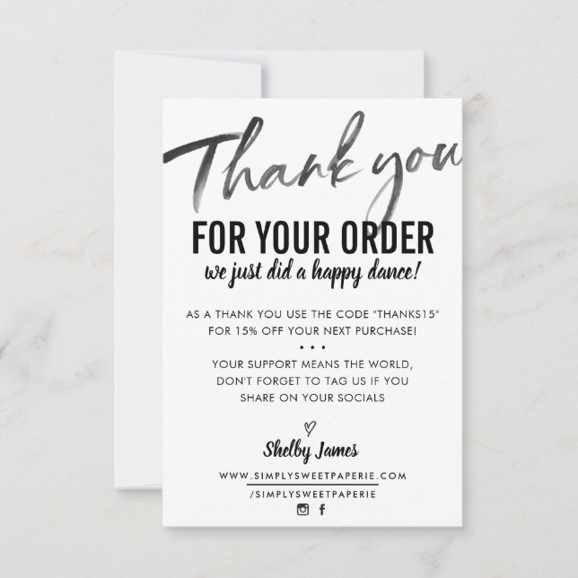 THANK YOU FOR YOUR ORDER insert modern ink writing Card (Front)