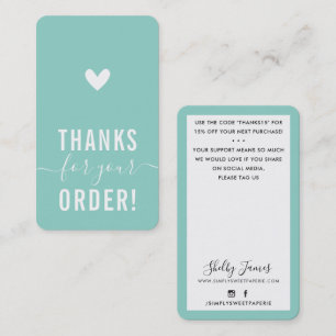THANK YOU FOR YOUR ORDER insert modern MINT GREEN