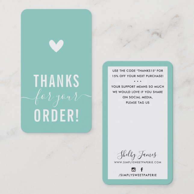 THANK YOU FOR YOUR ORDER insert modern MINT GREEN (Front/Back)