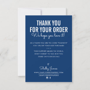 THANK YOU FOR YOUR ORDER insert white ink navy Card