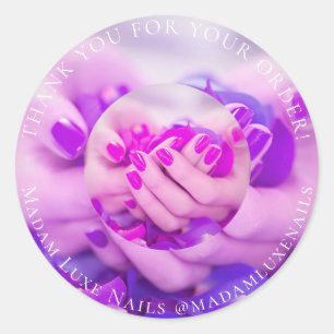 Thank You For Your Order Luxe Nails Purple Pink Classic Round Sticker