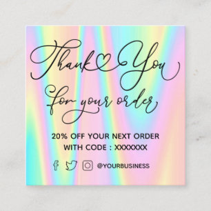 thank you for your order pastel colour square business card