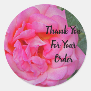 Thank You For Your Order Pink Rose Photo Flower Classic Round Sticker