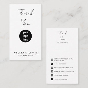 Thank You For Your Order & Social Media Icons  Business Card