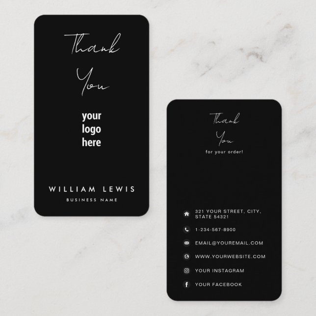 Thank You For Your Order & Social Media Icons  Business Card (Front/Back)