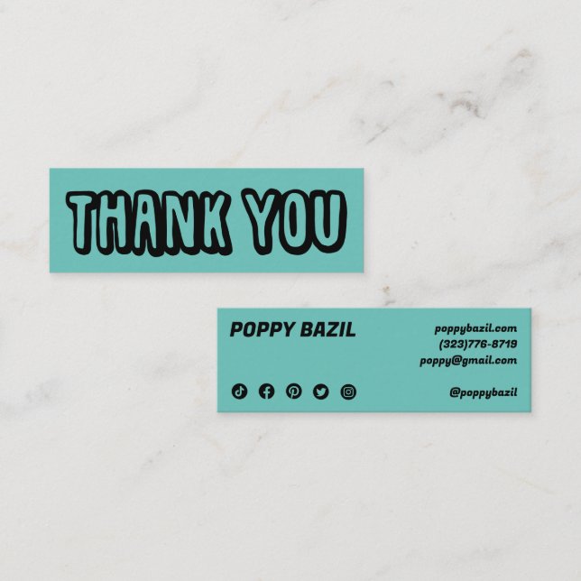 Thank You for your Order Social Media Icons Chic Mini Business Card (Front/Back)