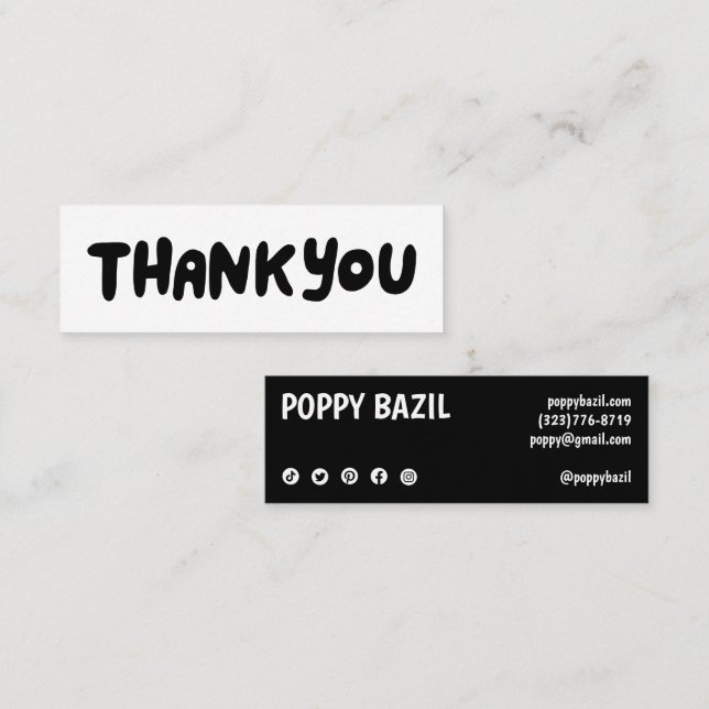 Thank You for your Order Social Media Icons Chic Mini Business Card (Front/Back)