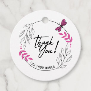 Thank you for your order with pink butterfly favour tags