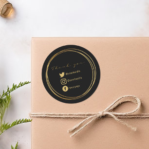 Thank you for your purchase, black and gold classic round sticker