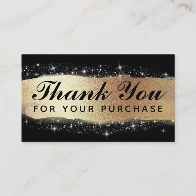 Thank You For Your Purchase Black Glitter Gold Ink Business Card (Front)