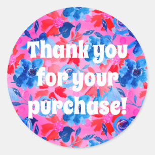 Thank You for Your Purchase Bold Floral Classic Round Sticker