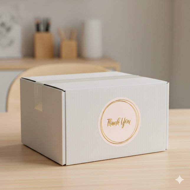 Thank you for your purchase classic round sticker (Pink and gold thank you packaging sticker.)