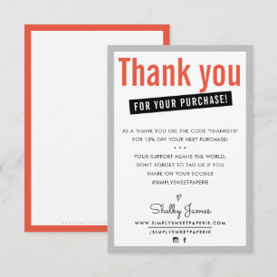 THANK YOU FOR YOUR PURCHASE customer insert orange Card
