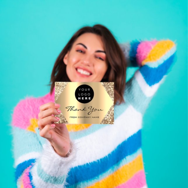 Thank You For Your Purchase Glitter Gold Logo Postcard (Unlock golden opportunities with the #FlorenceK Golden Glam Glitter gift certificate. #GoldenGlam )