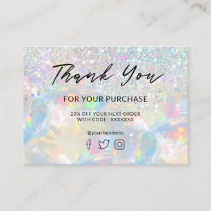 thank you for your purchase glitter opal business card