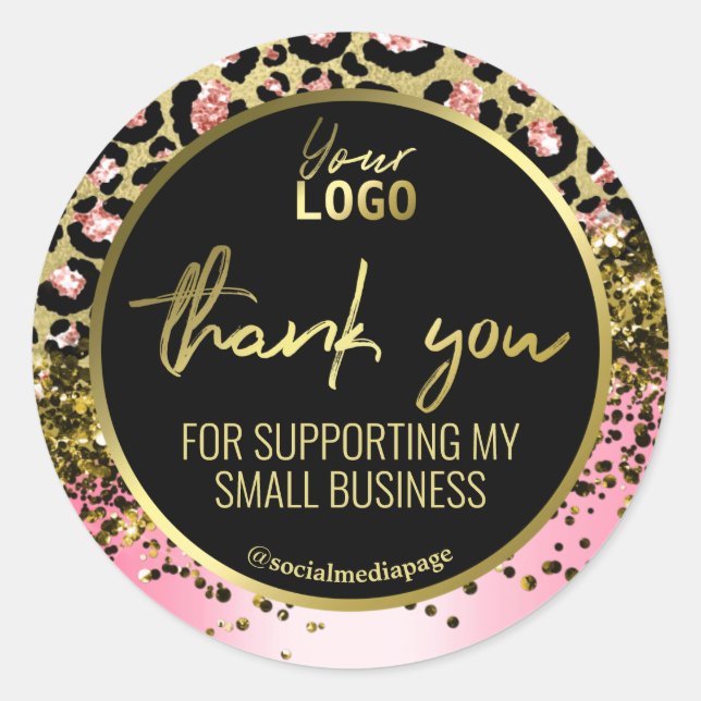 Thank You For Your Purchase Gold And Pink Leopard Classic Round Sticker (Front)