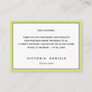 Thank you for your purchase   Green   Feminine Enclosure Card