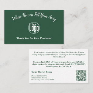 Thank You For Your Purchase Green Florist Discount Card