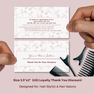 Thank You for Your Purchase Hair Salon White-Pink  Discount Card